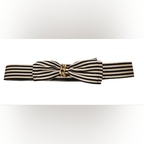 Gorgeous Vintage Bow Striped Belt with Gold Chain Detail at Center of Bow - Picture 4 of 4